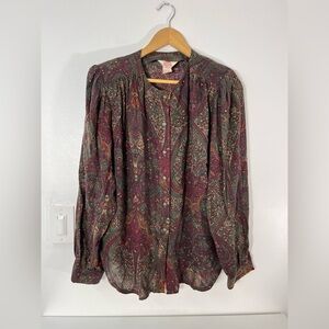 Vintage Womens Size 14 Button Up Paisley Print Shirt Mister Leonard Shoulder Pad
